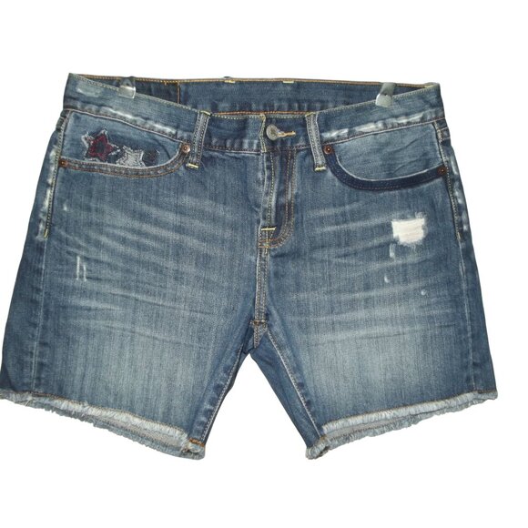 Lucky Brand Shorts 6/28 Abbey Short Blue Denim Jean Cutoff Stars Distressed - Picture 1 of 13